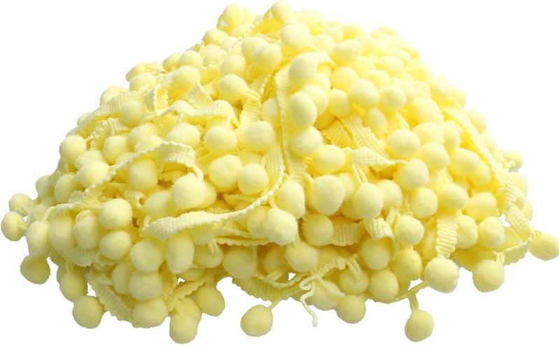 PT'SON 20 Yards Pom Pom Trim Ball Fringe Ribbon, Light Yellow Ribbon Sewing Tassel Ball Applique for DIY, Sewing, Crafts, Decoration - Image 1
